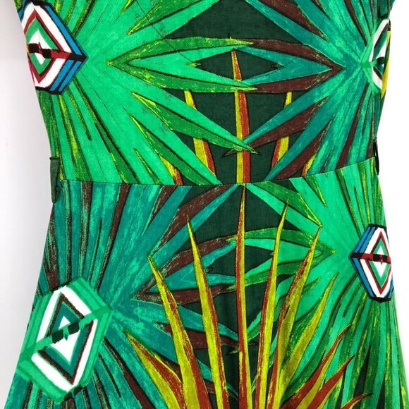 Desigual green multicolor peacock abstract print short sleeve fit flare dress SP - Picture 14 of 16